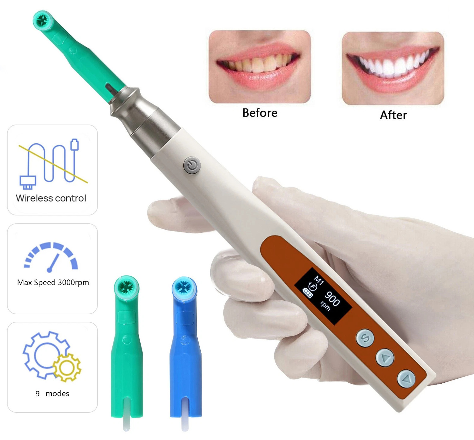 PULIHUA PLH-230 Dental Cordless Hygiene Prophy polishing Handpiece + 2 Prophy Angles